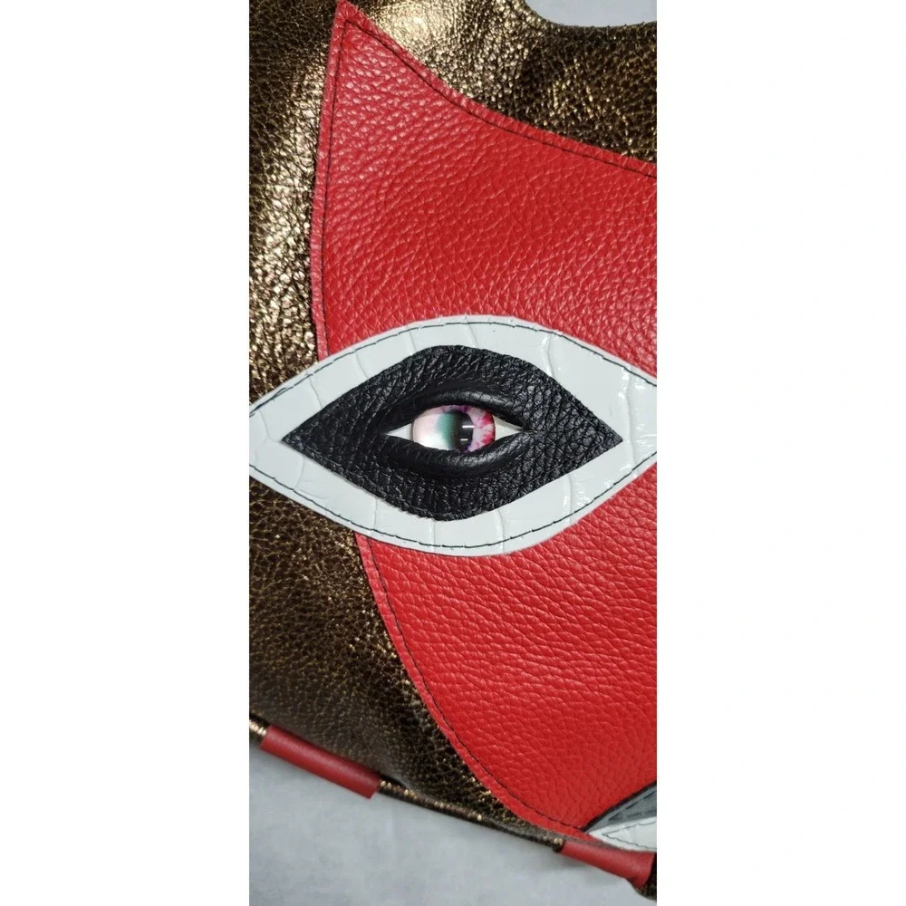 Copper With Multicolor Leather Patchwork  And Plastic Eye Trim Leather Hobo Bag